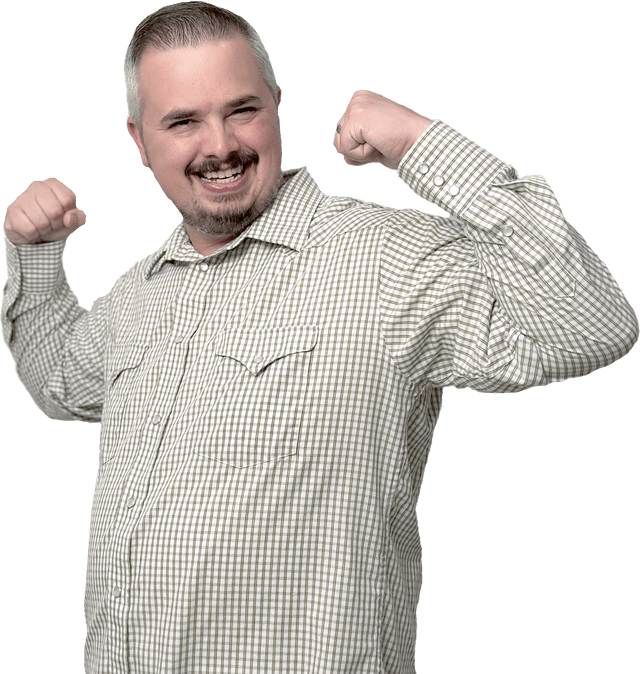 Dane showing off his big muscles.